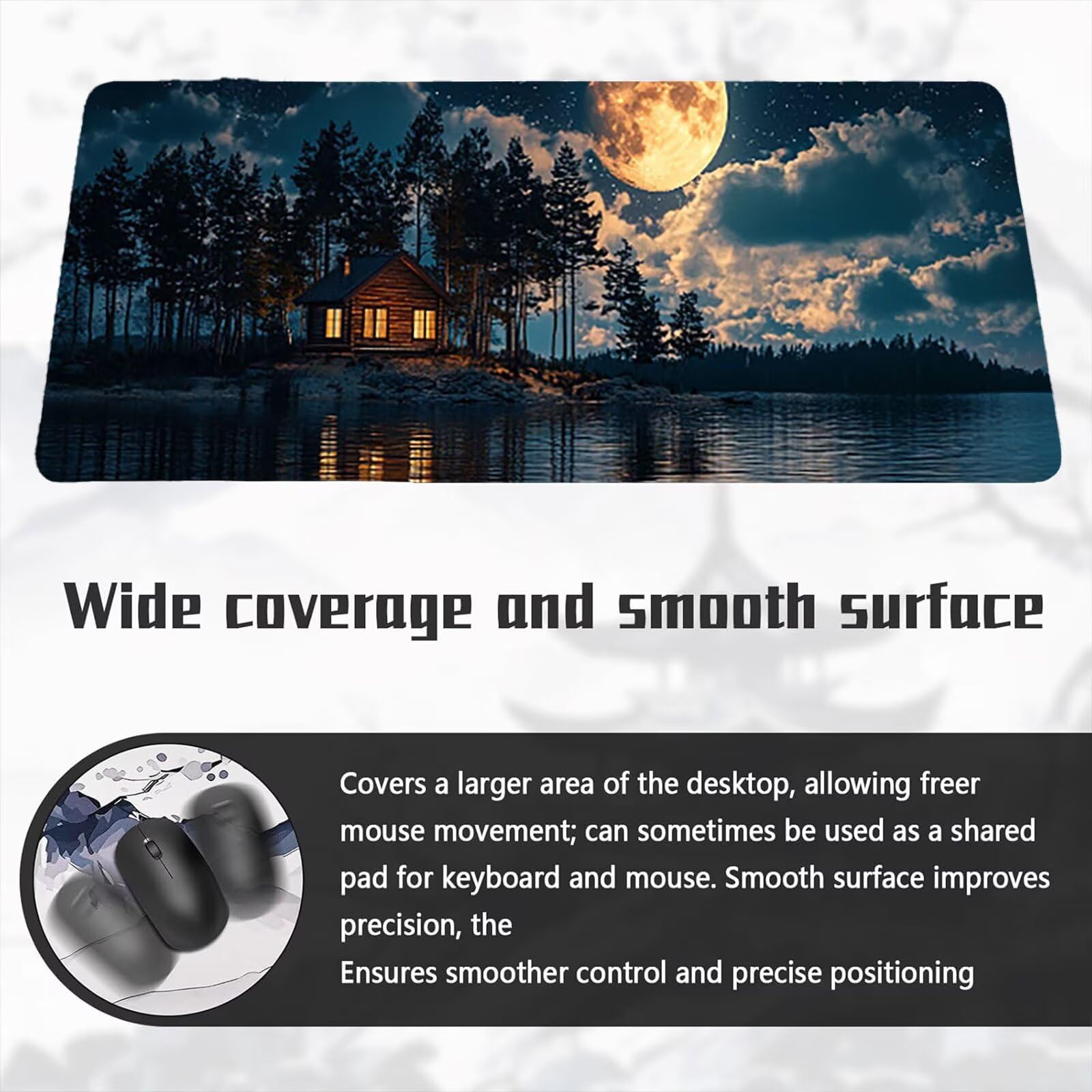 Tappetino Mouse XXL, 70x140cmx3mm, Tappetino per Mouses Gaming, Base in Gomma Antiscivolo, Tastiera Desk Mat, Migliora Precisione e Velocità, Accessori per Ufficio, La Casa Luna D6YY-1383