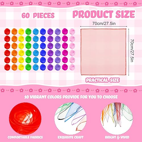 Miniatura 7 de Zhanmai 60 bufandas cuadradas sedosas para bailar, accesorios de trucos, accesorios de rendimiento, bufandas, bufanda de banda rítmica, 24 x 24