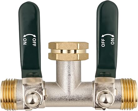 Hose Splitter 2 Way, Brass Garden Hose Splitter, Hose Connector, Water Spigot Splitter, hose manifold, Faucet Splitters with shutoff, 3/4 GHT Inlet hose diverter.
