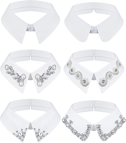 Giegxin 6 piezas de diamantes de imitación media camisa blusa Dickey cuello desmontable falso collar para mujer trajes