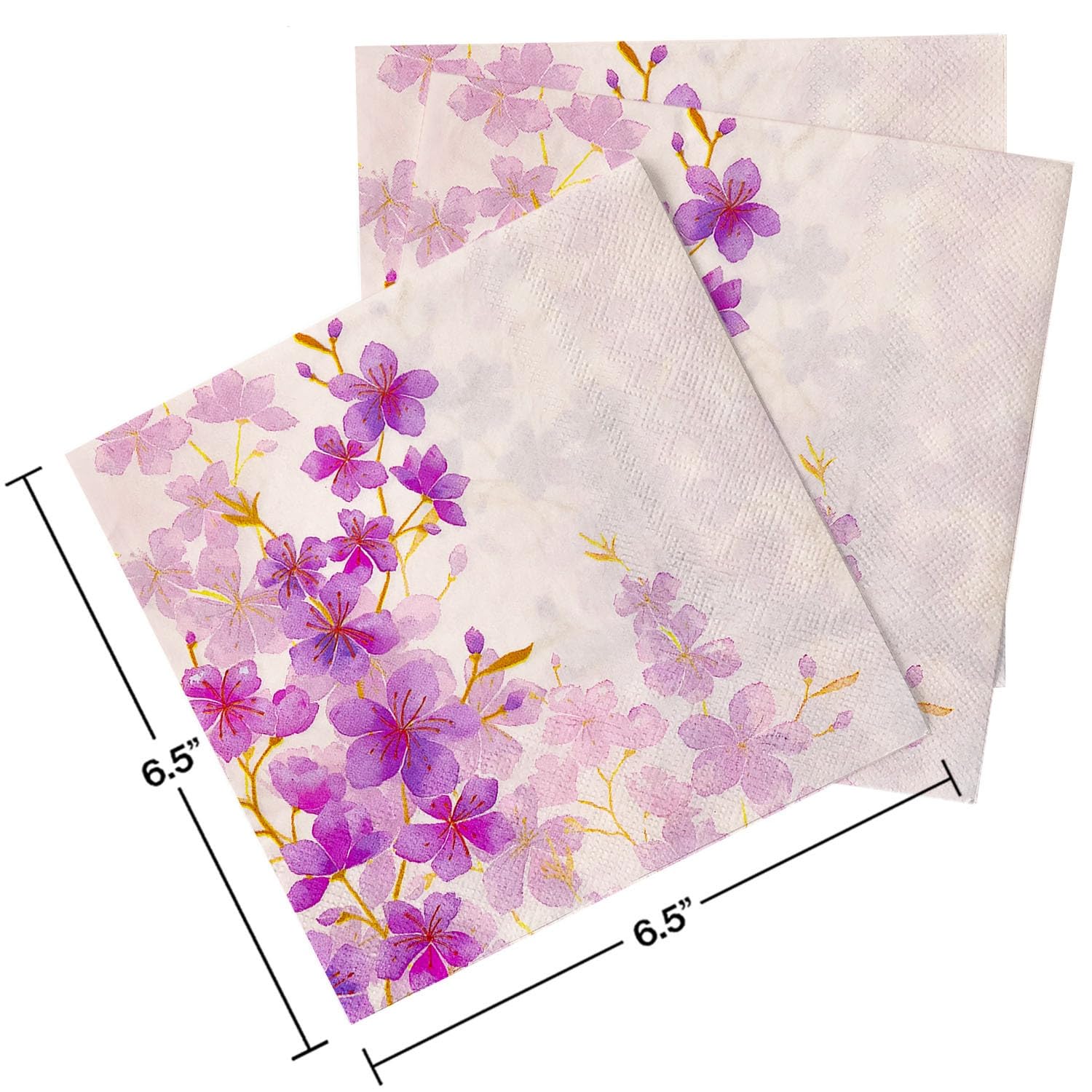 Servilletas Papel Flor Dorada Púrpura Desechables Servilletas Decoupage Cocktail Cumpleaños 2 Capas Toilet Papel Higienico Decoración de Mesa para Bodas,Fiesta en el Jardín 30 Paquetes(33x33cm）