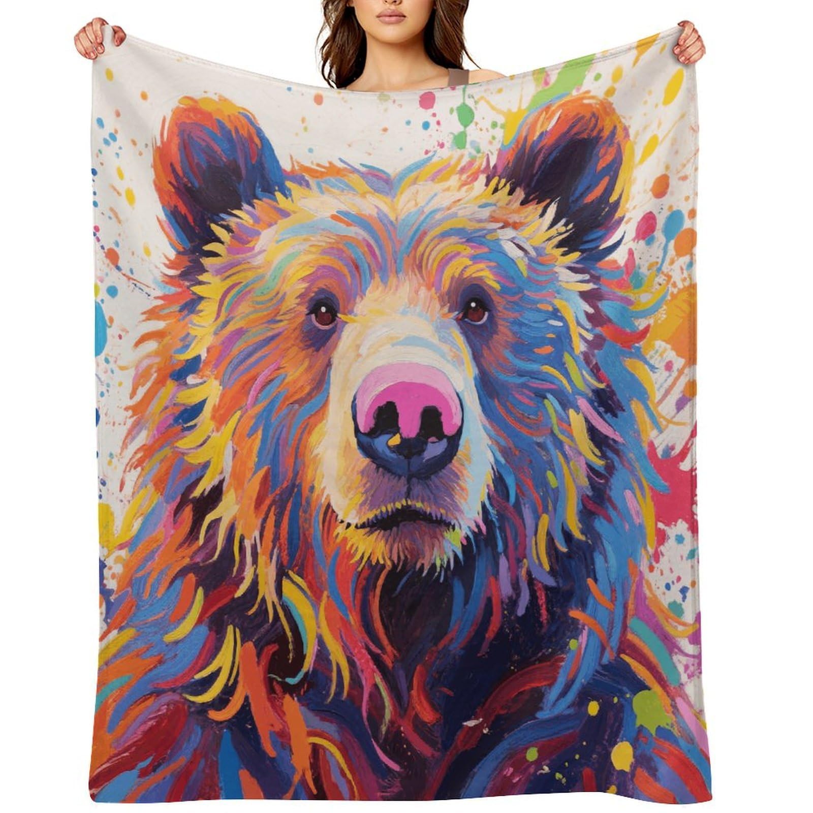 Colorful Bear Painting Throw Blanket for Couch and Bed Super Soft Warm Lightweight Throw Blankets Cozy Fuzzy Flannel Blanket Personalized Decorative Blankets for Sofa Decor 30"x40"