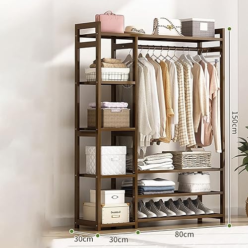 Miniatura 2 de Perchero de bambú para ropa con 3 estantes, organizador de armario, para el hogar y el dormitorio (43.3 x 11.8 x 59.1 in)