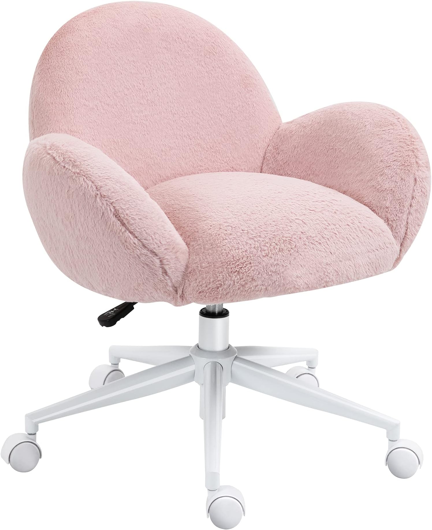 HOMCOM Fluffy Leisure Chair Office Chair with Backrest and Armrest for Home Bedroom Living Room with Wheels Pink