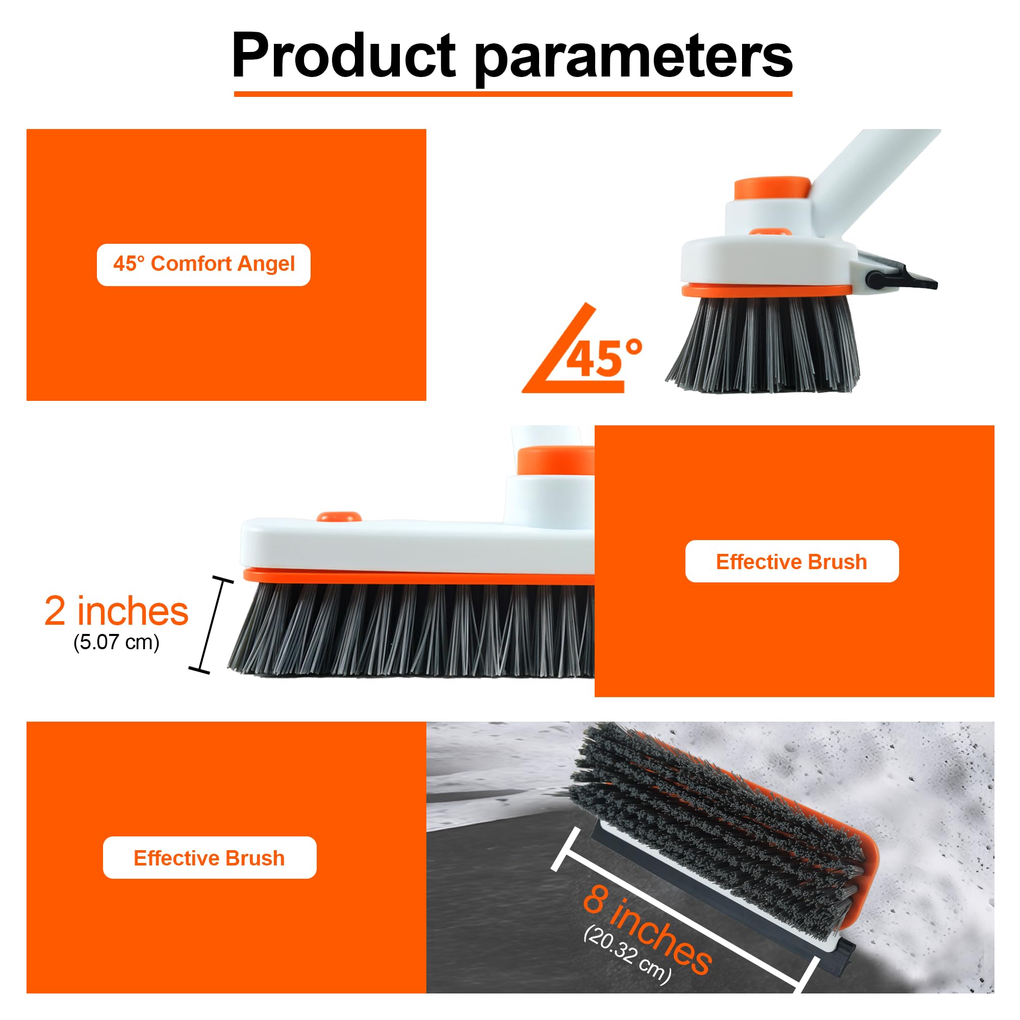 TRENNCHI Long Handled Tub Tile Scrubber - 60 Inches Extendable Shower Cleaning Brush with 360° Rotating Head, 2 Non-Scratch Attachments for Bathroom, Shower Wall, Bathtub & Floor