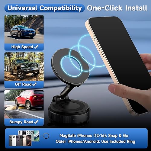 Miniatura 3 de Soporte magnético de teléfono para automóvil con ventosa de 360, soporte de teléfono para teléfono celular Magsafe, manos libres, ajustable,