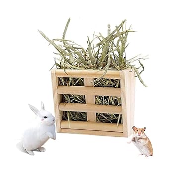 BLSMU Chinchilla Hay Rack,Bunny Hay Feeder,Guinea Pig Hay Holder,Rabbit Food Dispenser,Natural Wooden,Hamster,Rabbit Cage Accessories