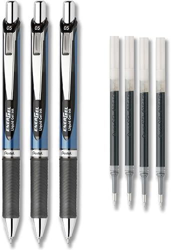 Pentel EnerGel Deluxe RTX - Juego de bolĂgrafos de tinta de gel lĂquido, paquete de 3 con 4 recambios (negro, 0.020 in) Pentel EnerGel Deluxe RTX - Juego de bolĂgrafos de tinta de gel lĂquido, paquete de 3 con 4 recambios (negro, 0.020 in)