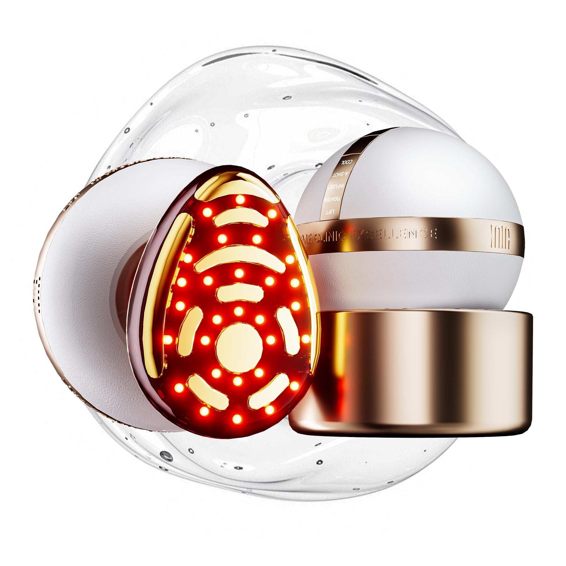 INIA SPHERA Verbesserter 8-in-1 Mikrostrom-Gesichtsmassager für Gesicht & Hals – Rotlicht, Wärme- & Kühlfunktion, 5 Modi, Beauty-Tool für definierte und strahlende Haut zu Hause