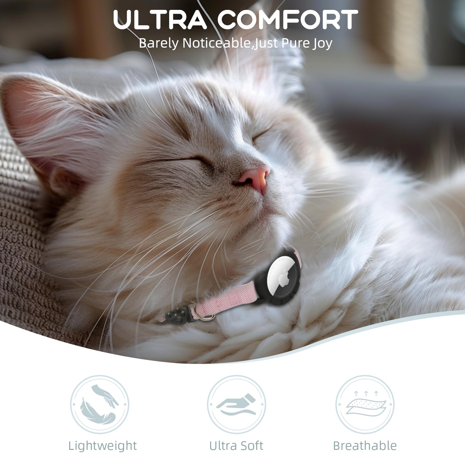 AirTag Katzenhalsbänder, dehnbares Halsband mit Apple Air Tag Halter und Glocke | Breakaway – Ultra Design Elastisch – GPS-Tracking-Halsbänder – verstellbare Größe für Katzen und Welpen 19,1–31,8 cm – (Rosa)