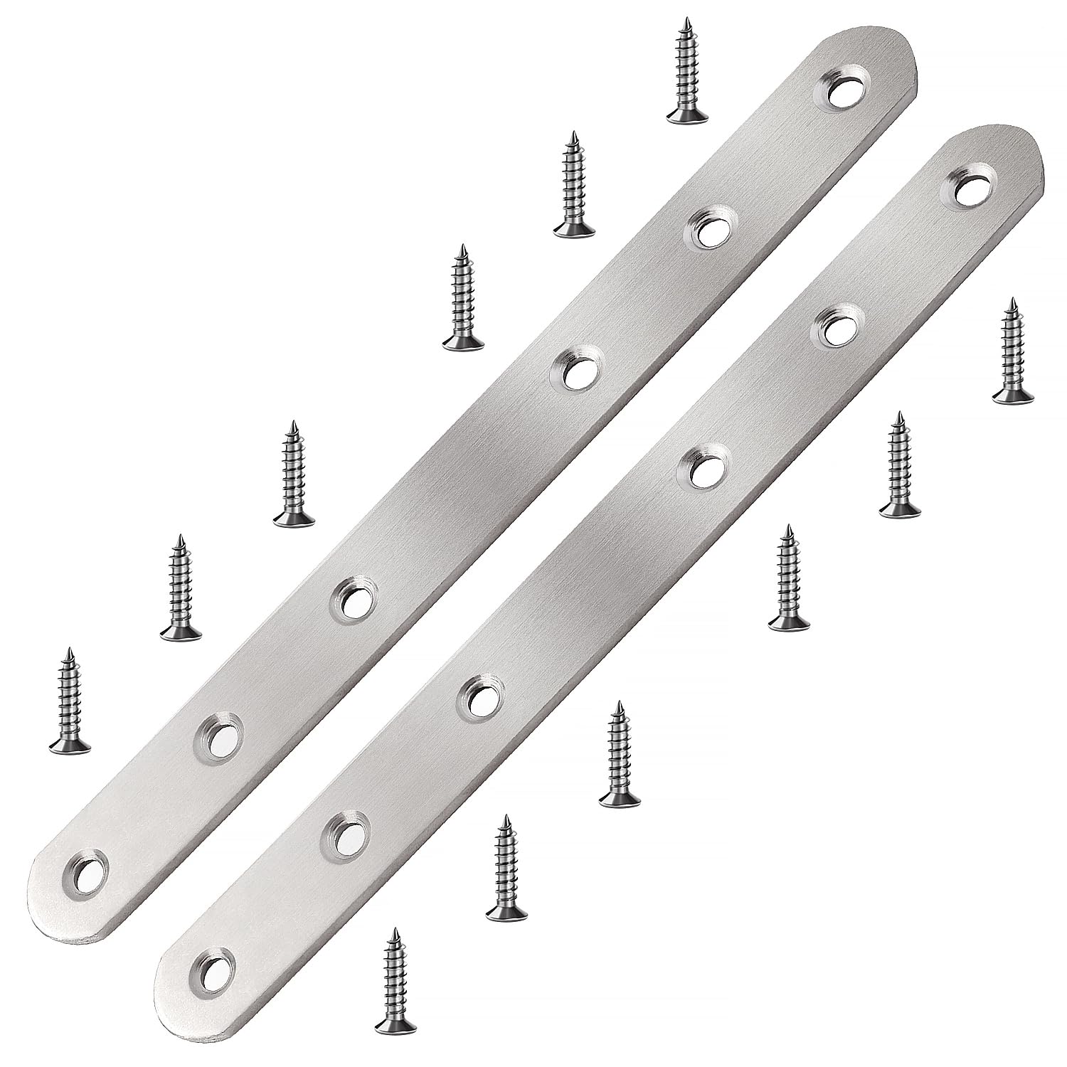 VooGenzek 2 PCS 195x20x3 mm Flat Straight Brace Bracket, Stainless Steel Flat Plate Brackets, Mending Joining Plates, Repair Straight Brace Flat Corner, with 12 PCS Screws, for Furniture Wood โ image 1