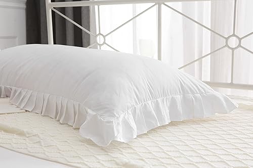 Vista 35 de Fundas de almohada cuadradas blancas con volantes, fundas de almohada europeas, 100% algodón, 18 x 18 pulgadas, 2 unidades Blanco 3