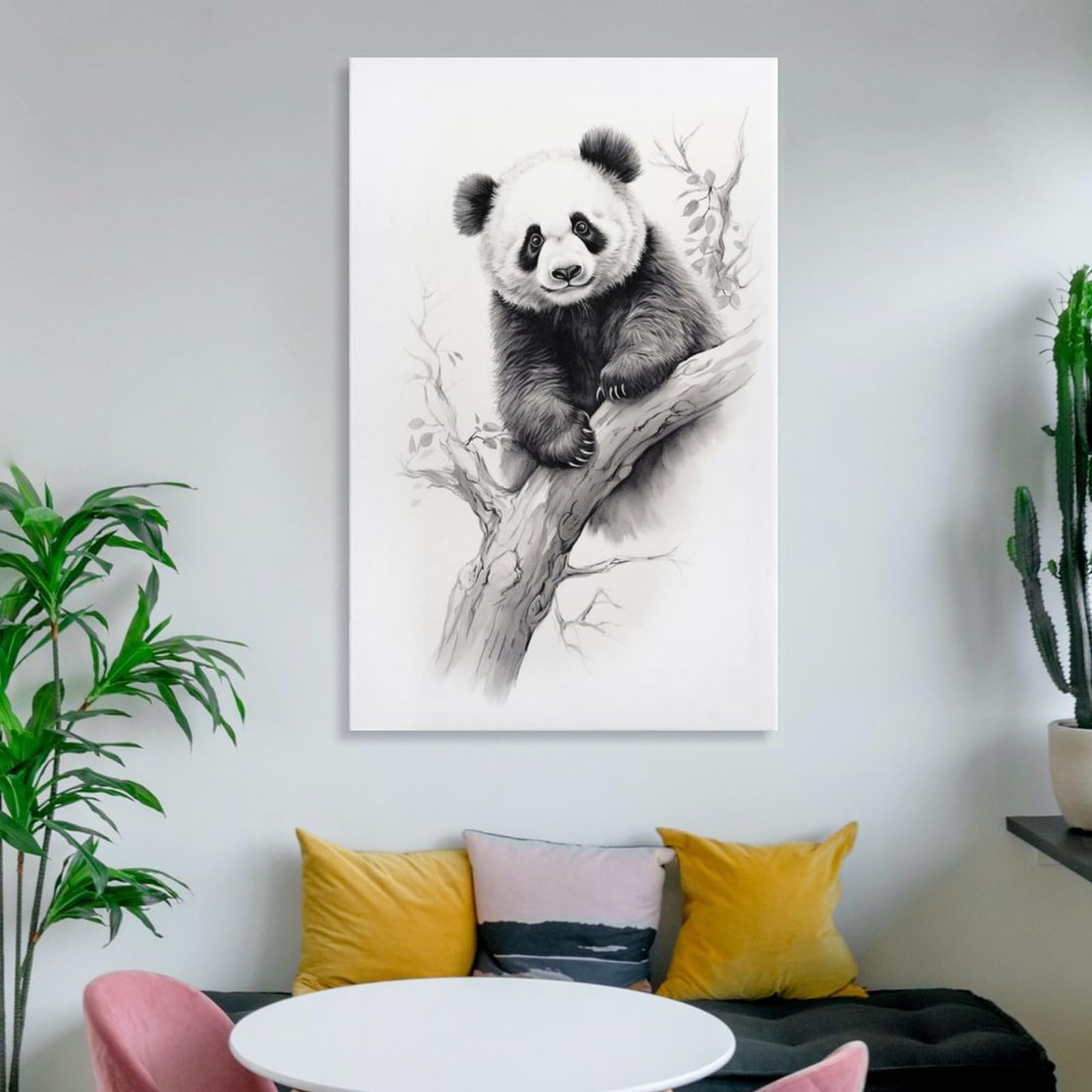JIUJIUJIU Stampe di arte murale in stile fumetto Opere d'arte Panda che mangia pizza Pittura Immagini Stampa su tela per decorazioni della sala da pranzo B34903, 20 * 30cm, senza cornice
