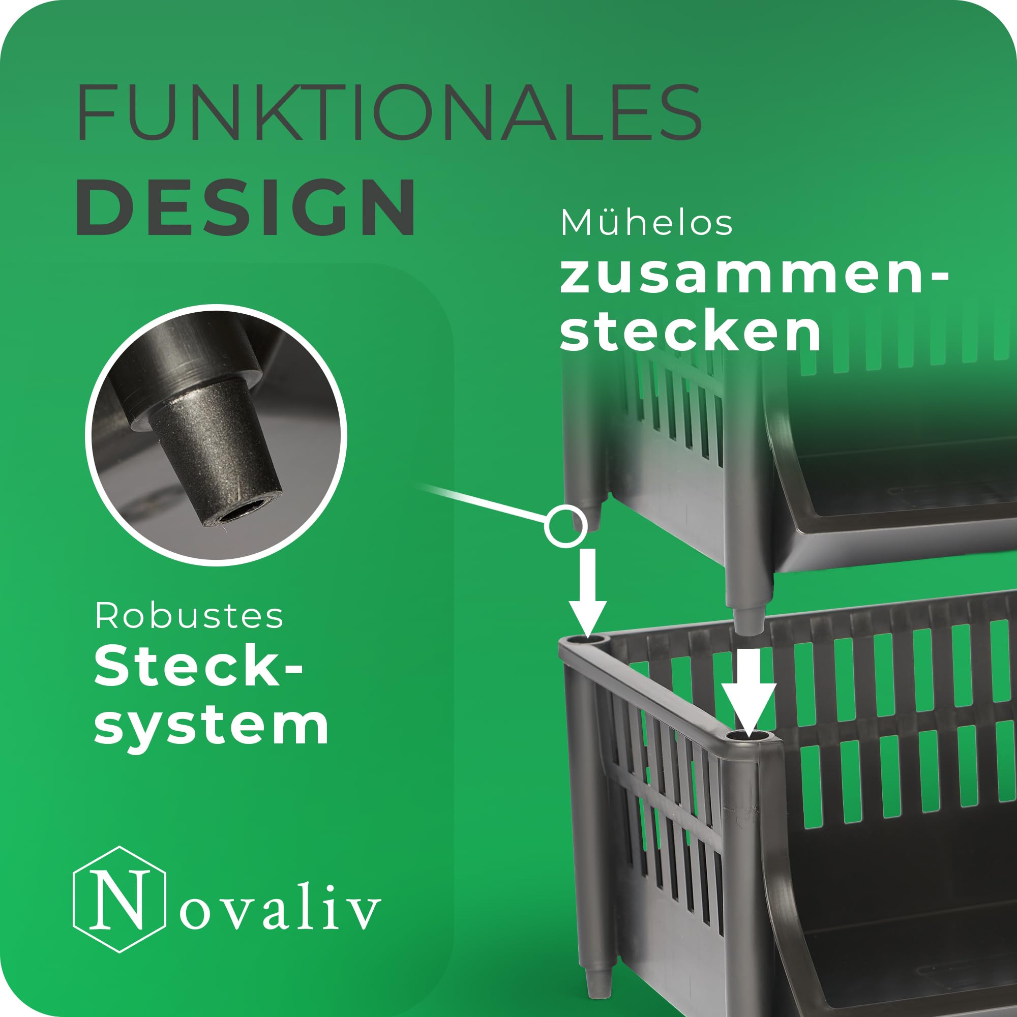 Novaliv 8 Stück Korbregal Schwarz Steckregal Stapelbar & Erweiterbar, Regale für Vorratsraum, Lebensmittelregal, Obstregal Keller Aufbewahrungssystem, Apfelregal, Stapelkorb, Stapelregal Kunststoff
