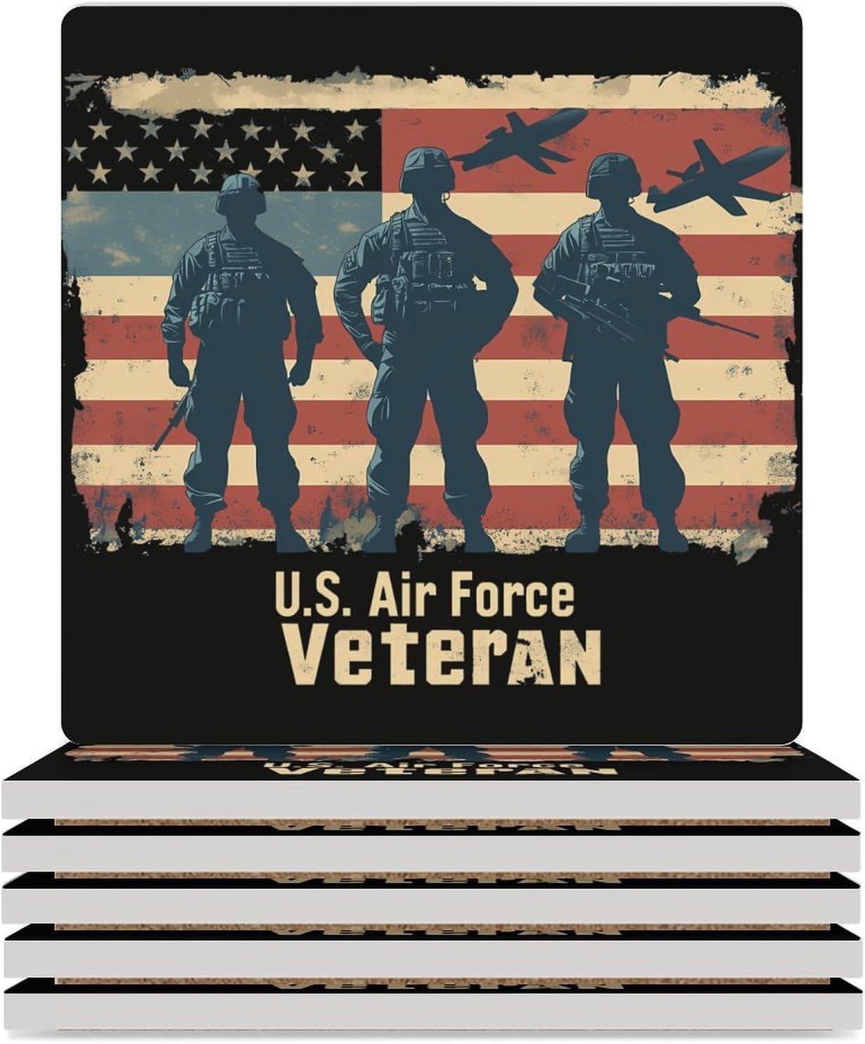 U.S Air-Force Army Ceramic Coasters Set Square Drink Coasters Table Coaster for Kitchen Desktop Decor