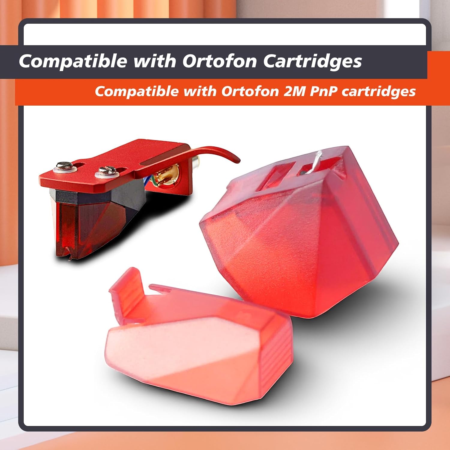 2M Red Stylus Compatible with Ortofon 2M PnP Cartridges, Turntables Stylus with Elliptical Diamond Tip and Guard Cover Replacement Parts