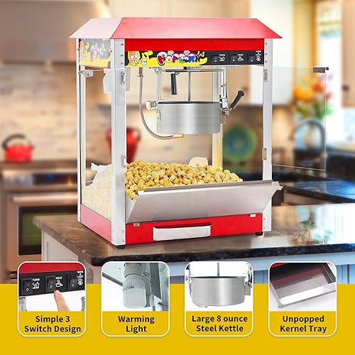 Miniatura 2 de Máquina comercial de palomitas de maíz, hervidor de 10 onzas, máquina de palomitas de maíz para encimera de 1300 W para 60 tazas por lote, máquina
