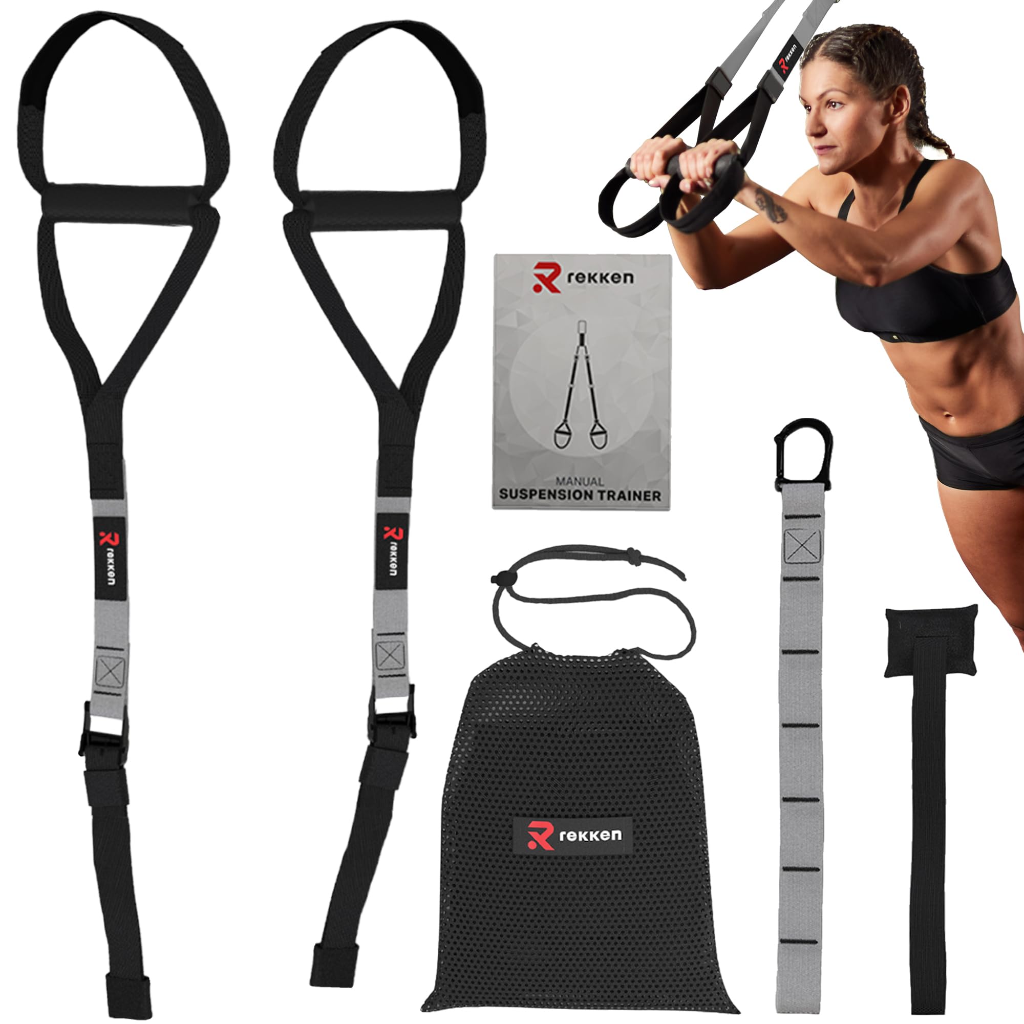 Suspension Trainer Set with Door Anchor - Adjustable Workout Straps - Perfect Exercise Straps for Training Indoor & Outdoor incl. Storage Bag