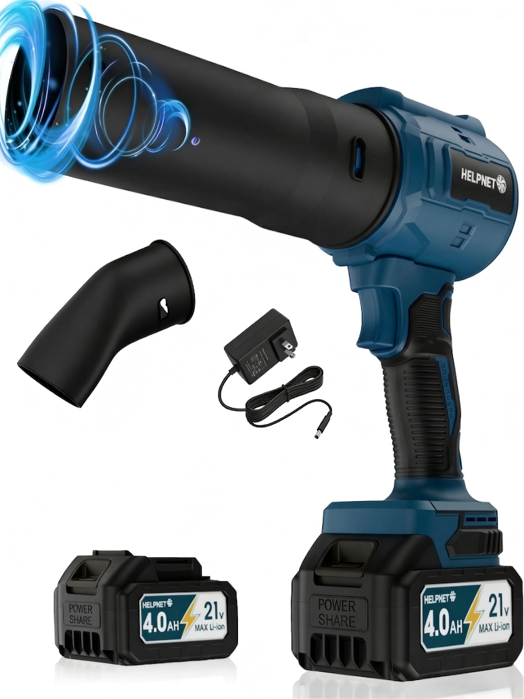 Cordless Leaf Blower with Battery and Charger - Blowers for Lawn Care, As Seen On TV, 1000000 RPM Turbo Jet Electric Blower, Lightweight Handheld with Extended Nozzle, Portable for Patio & Yard Blue