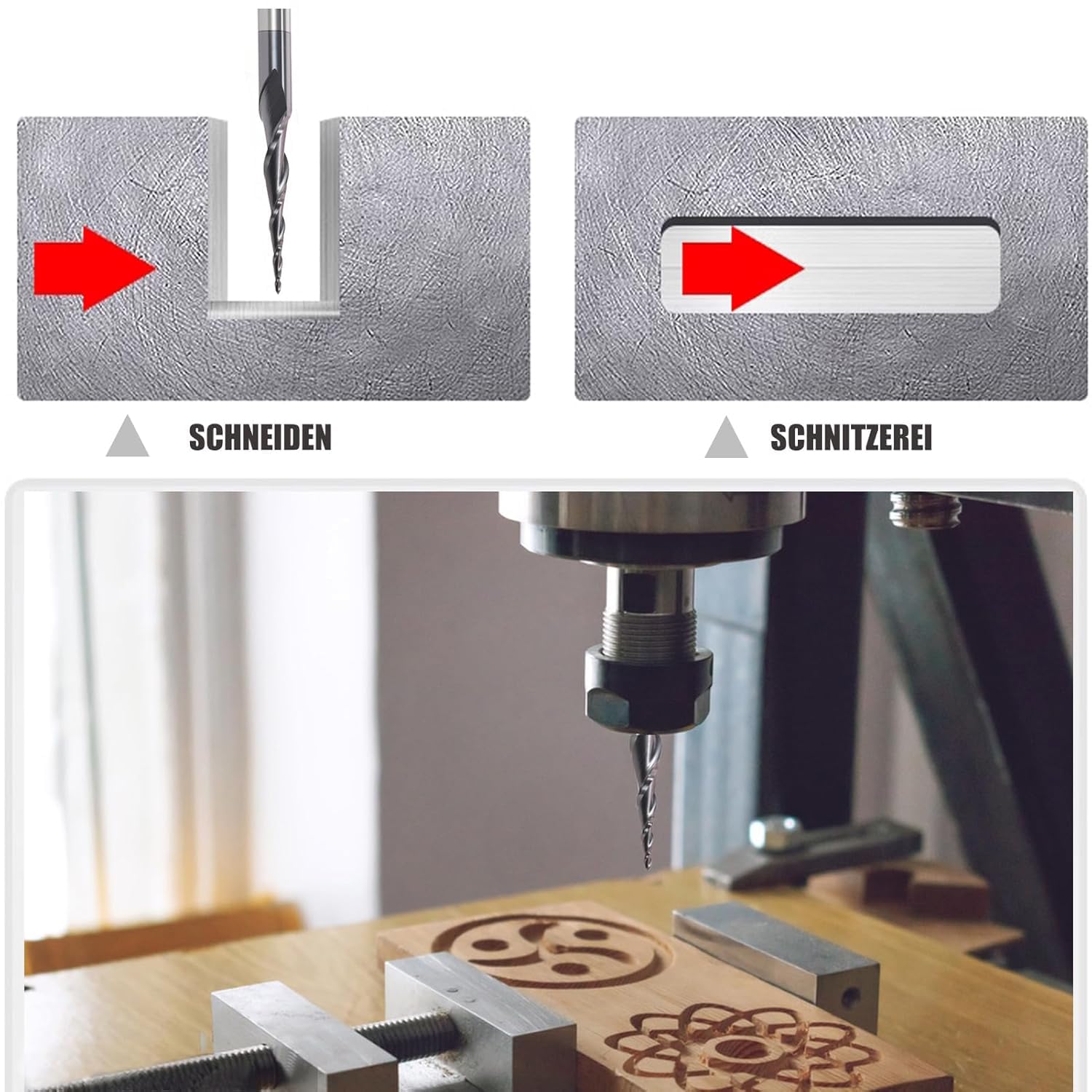 Lot de 2 fraises à tête sphérique à 2 flûtes avec pointe conique CNC R0,25 mm 3,175 mm (1/8") Fraise en carbure de tungstène pour défonceuse avec revêtement TiAlN pour gravure 2D et 3D