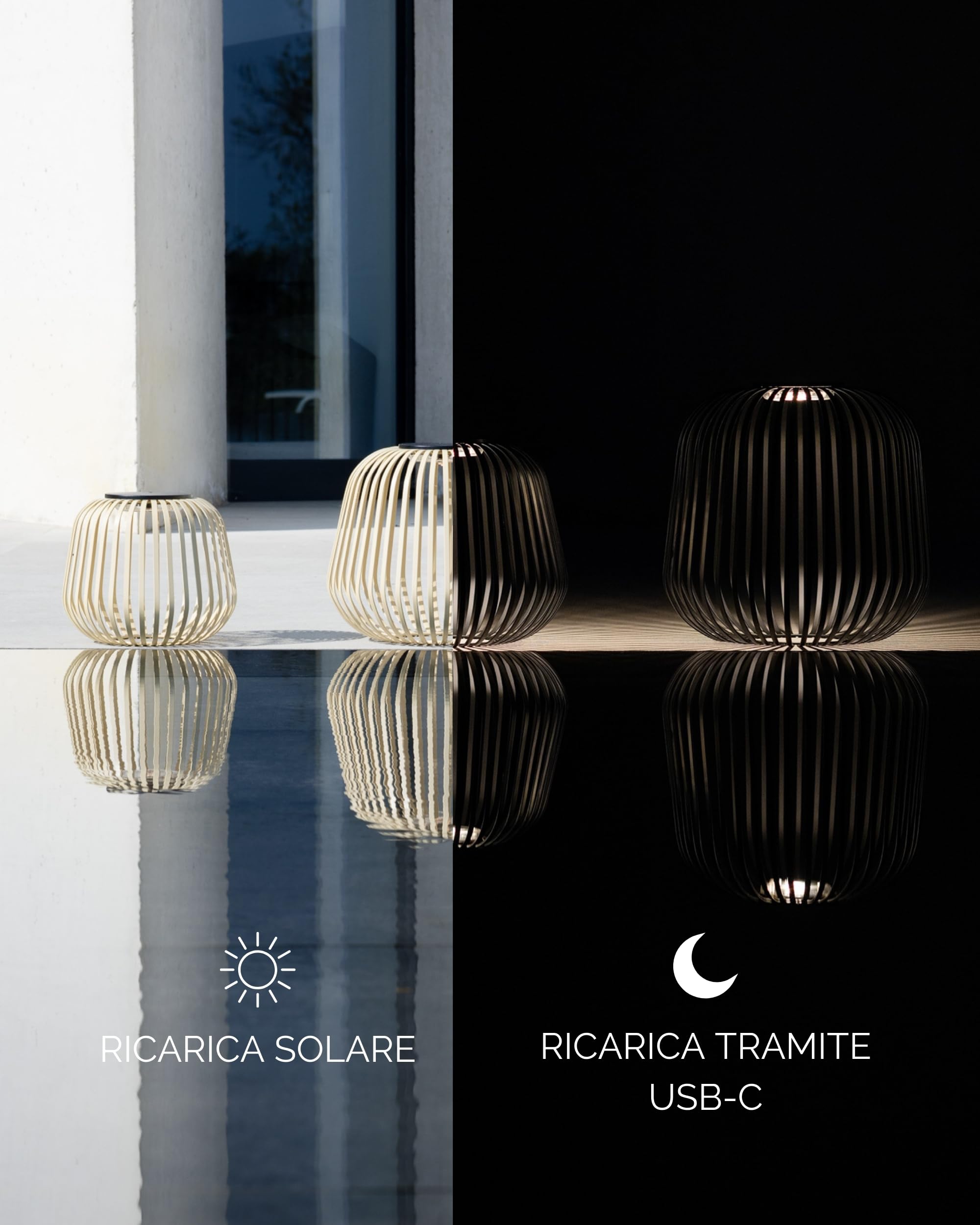 LUUK Studio Lampada solare LED portatile da esterno, illuminazione da terrazza resistente alle intemperie e lanterna decorativa, batteria ricaricabile via USB-C e pannello solare, marrone sabbia