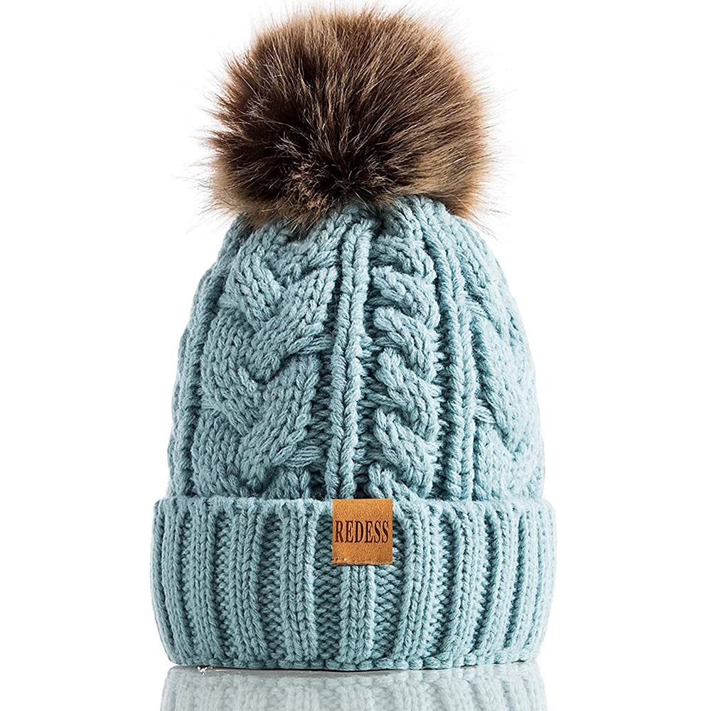 REDESS Cappello Invernale da Donna con Pom Pom Beanie Caldo Foderato in Pile Spesso Slouchy Snow Knit Chunky Baggy Skull Berretto da Sci