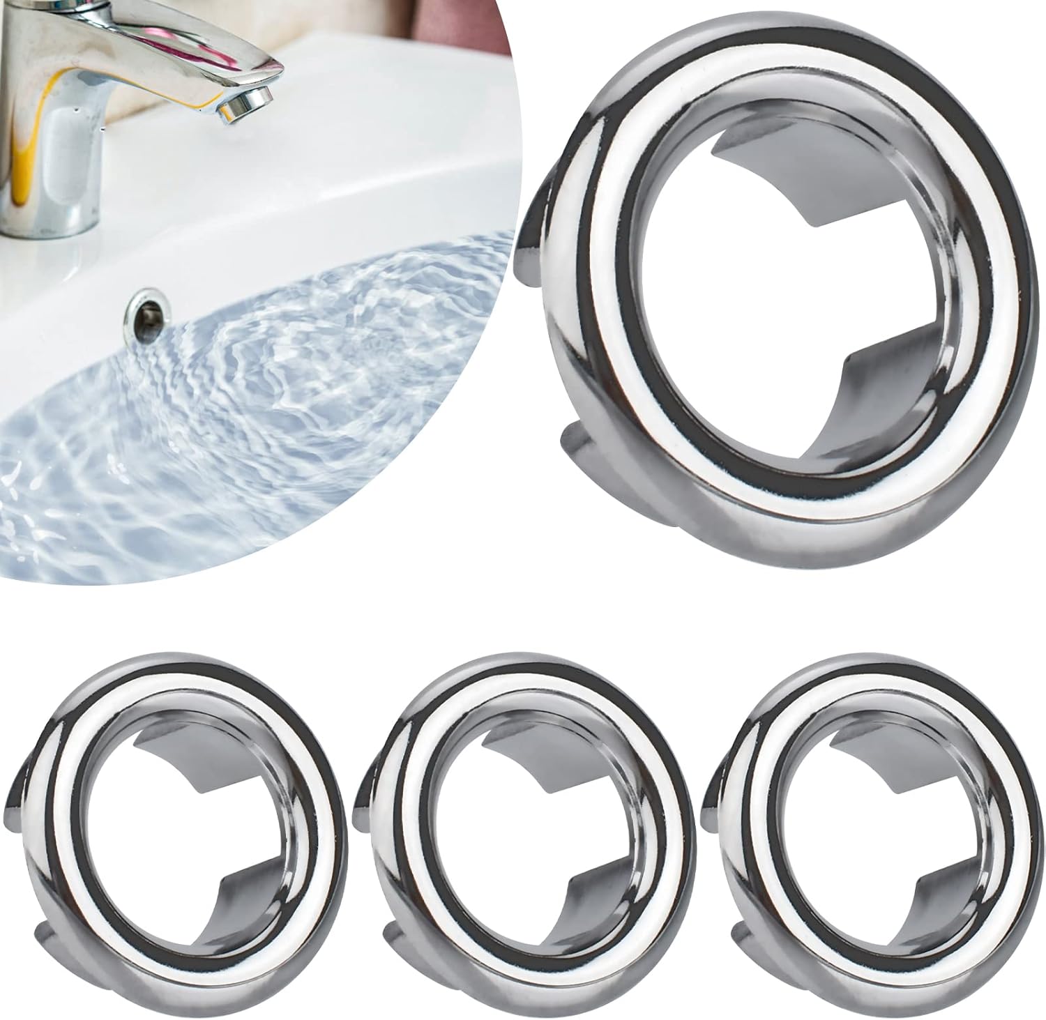 4 Pack Sink Overflow Ring Bathroom Sink Overflow Trim Ring Round Hole