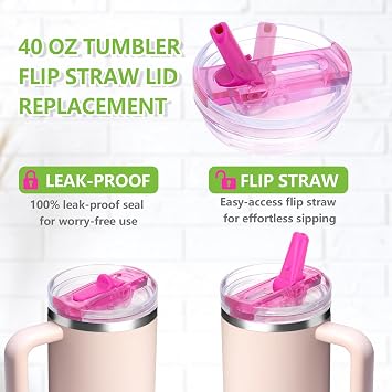 Zenbo 40oz Tumbler Flip Straw Lid for Stanley Quencher ProTour Cup, Leak Proof Replacement Lid with Detachable Straw Fits for Stanley 40oz Quencher H2.0 Tumblers, Accessories for Stanley Cup -2 Pack
