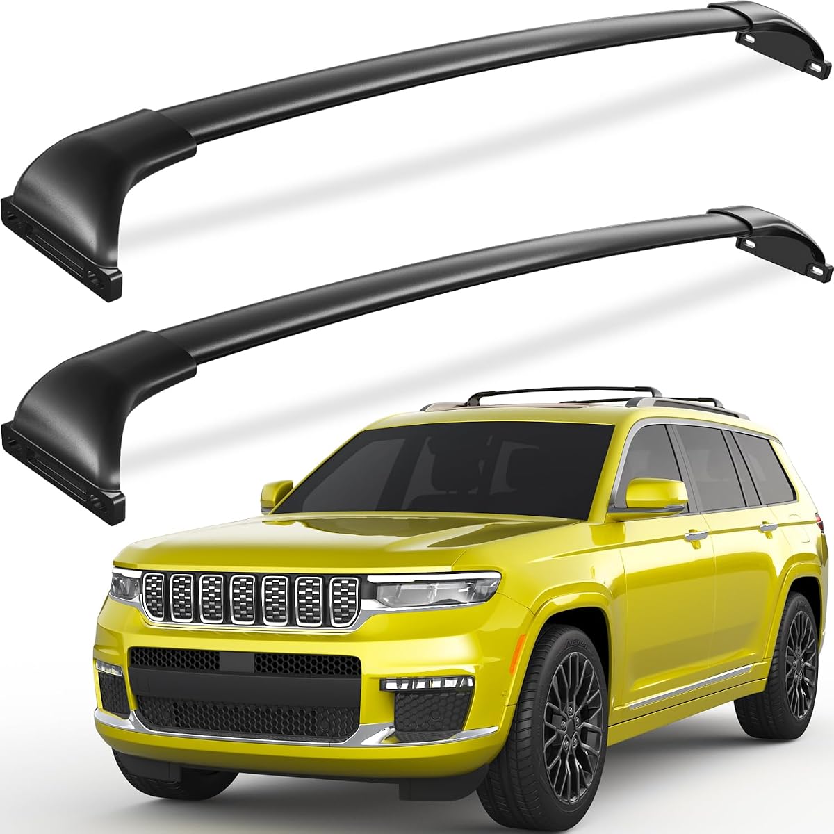Barras transversales para portaequipajes de techo para Jeep Grand Cherokee L 21-26/Grand Cherokee 22-26 | Rieles de techo de 300 libras, barras transversales, poco ruido del viento, caja de carga de aluminio totalmente metálica para techo, kayak, bicicleta, equipaje para aventuras al aire libre
