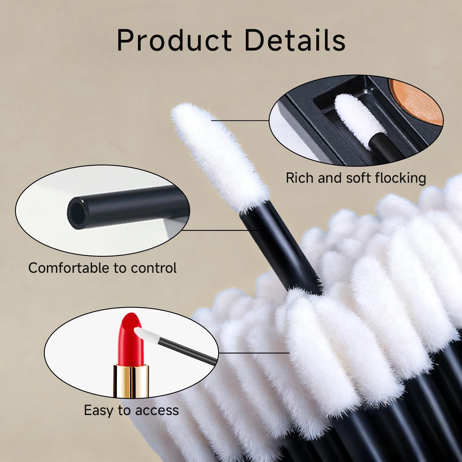 Brochas Para Labios Desechables, 100PCS Pinceles de Labios Higiénicos, Aplicadores de Maquillaje de Uso Único