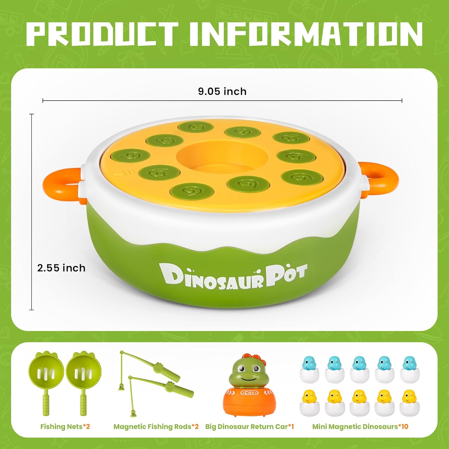 Dinosaur Pop Up Board Games, 4-in-1 Magnetic Fishing Games Set, Dinosaur Operation Game for Toddlers Ages 3+ Birthday