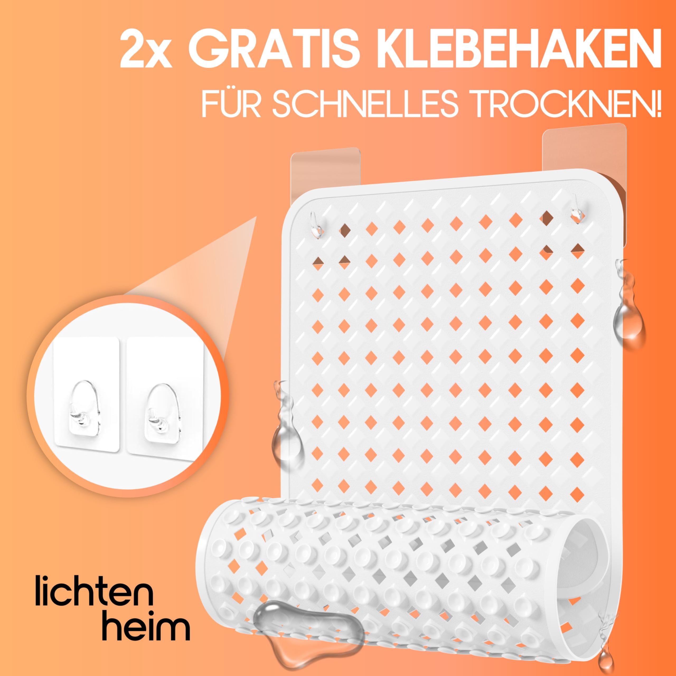 Tapis de douche antidérapant 88 x 39 cm avec crochets design losanges résistant moisissure lavable