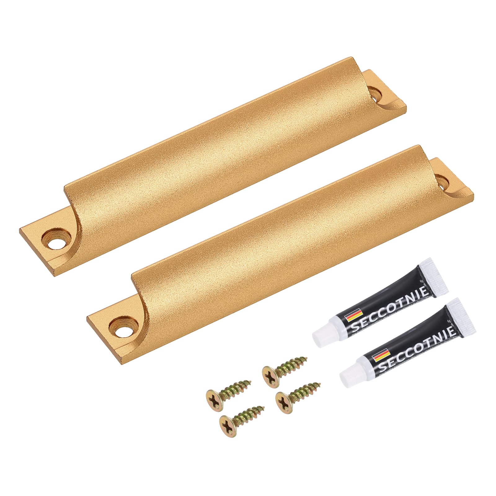 sourcing map 2Pcs Drawer Pulls Handles, 4.7inch Aluminum Alloy Window Sash Lift Handle Finger Pulls with Mounted Screw Glue for Sliding Window Kitchen Closet Drawer, Gold