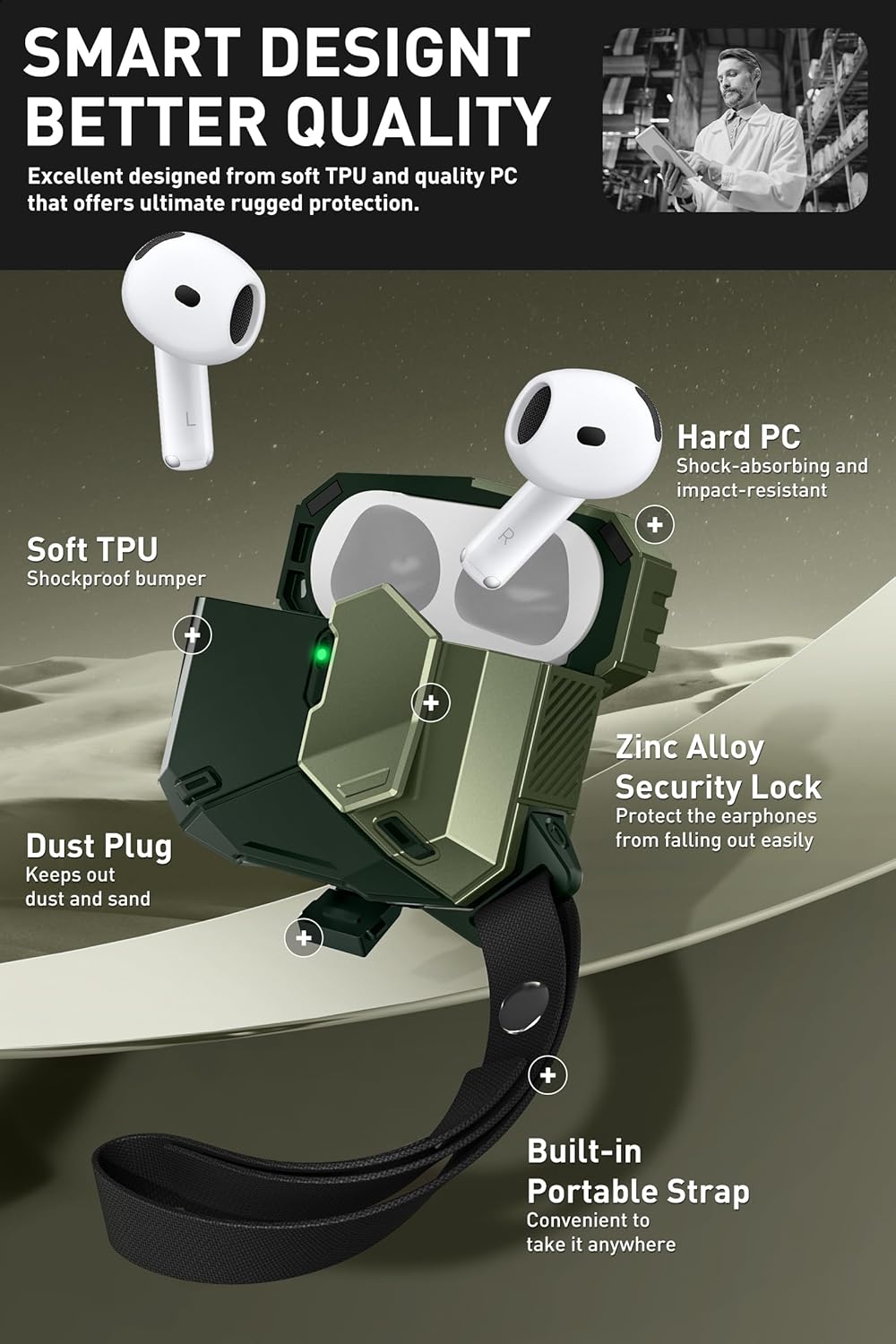 حافظة حماية من آي-بلاسون لسماعات ابل ايربودز 4، كفر مصنوع من ا... - view 5