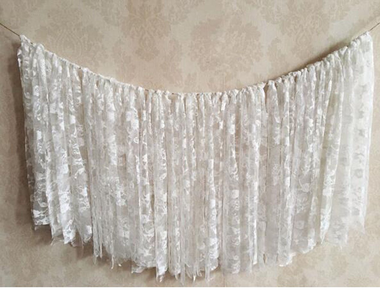 White Lace Flower Shabby Chic Garland Rag Tie Banner Bunting Wedding Party Garland Background