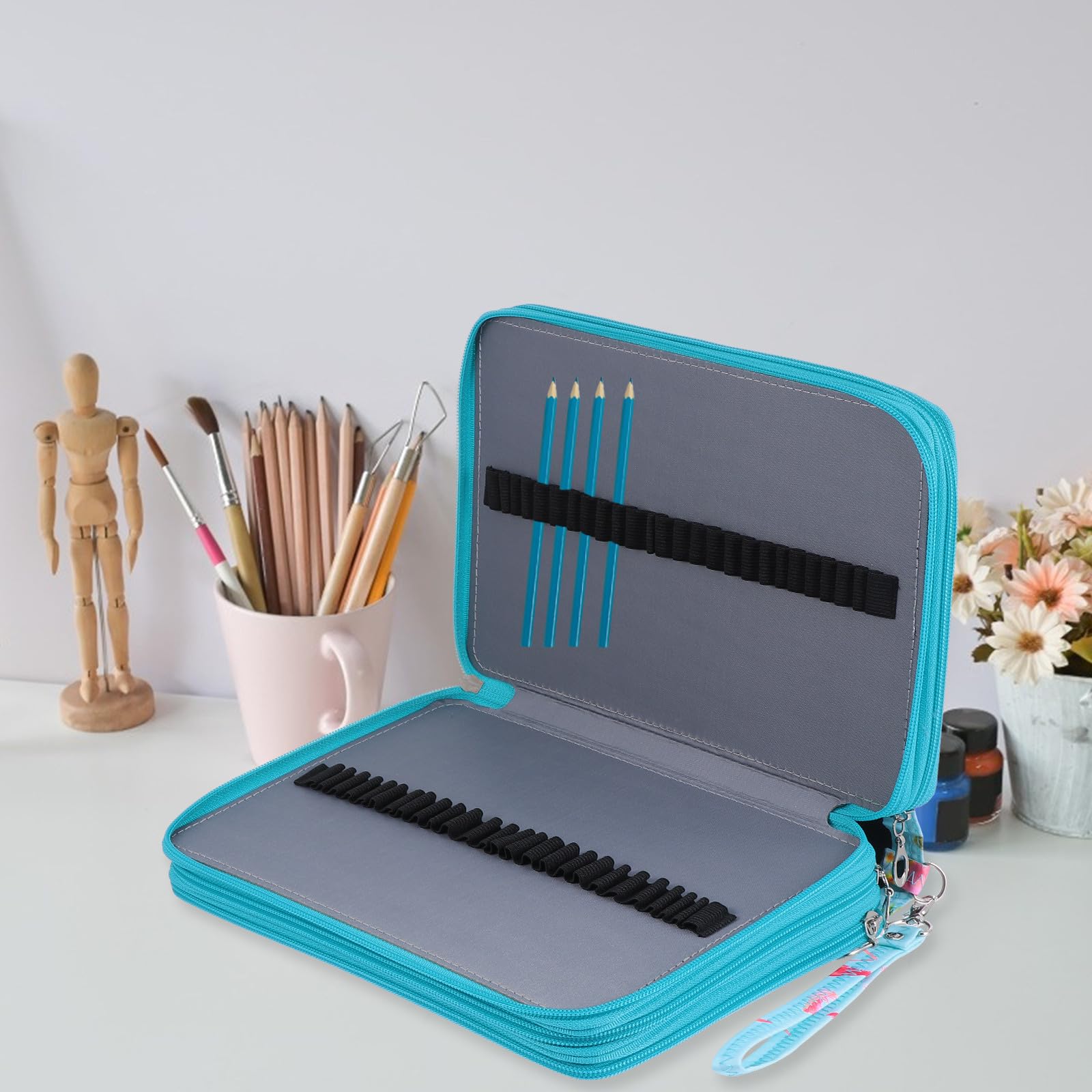 POPETPOP Bolsa para Lápices de Dibujo de Gran Capacidad Decoración Colegio, Estuche Portátil de Oxford Compartimentos Prácticos y Clasificación Conveniente