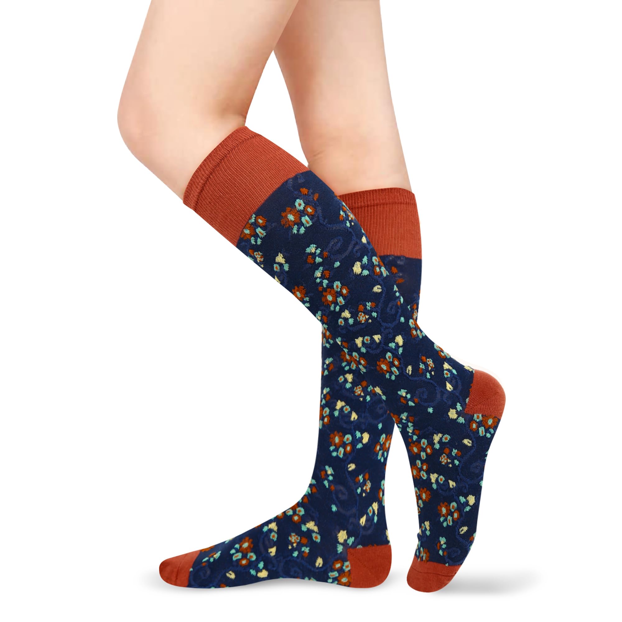Benefeet Sox Calcetines hasta la rodilla para niñas, bonitos calcetines florales hasta la rodilla, coloridos y coloridos con estampado de flores kawaii, calcetines de algodón para regalo