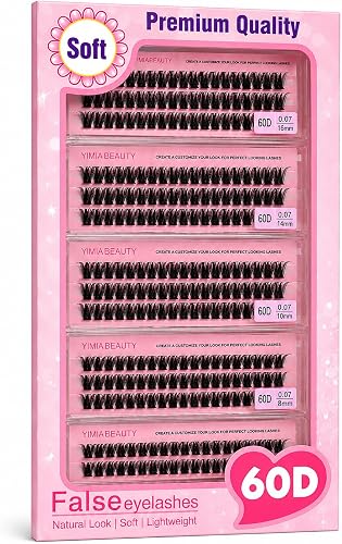 YIMIA BEAUTY 60D Cluster False Eyelashes | Soft, lightweight 60D cluster lashes with 5 lengths (8mm–16mm), suitable for creating natural or fuller lash looks.