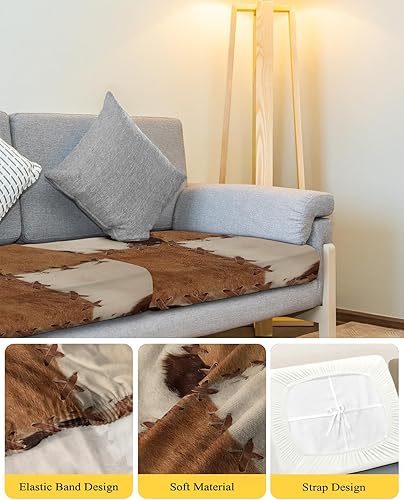 Miniatura 4 de Fundas de cojín para sofá, diseño de retazos, textura de pelo de vaca con estampado de animales vintage, elásticas para sofá, fundas protectoras de