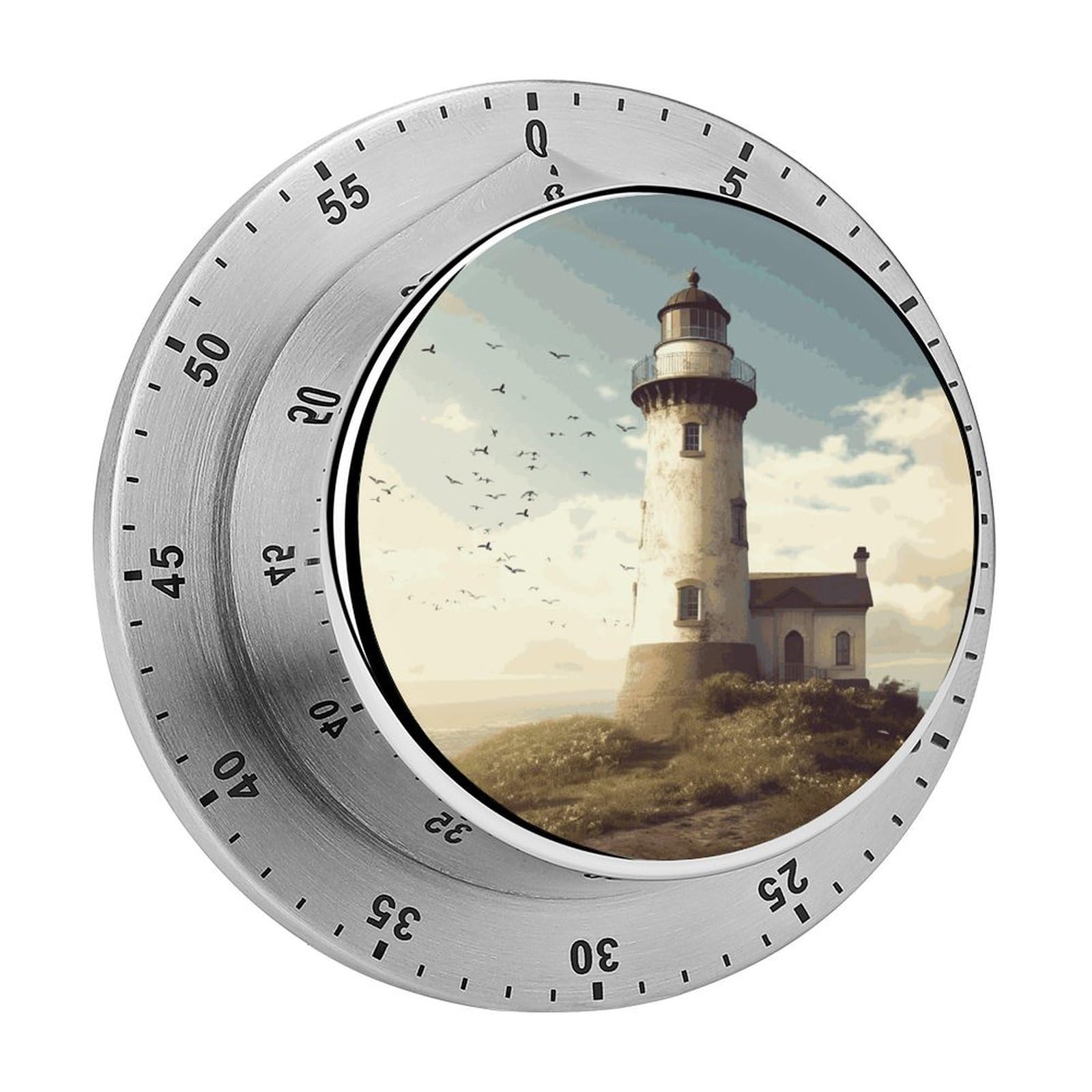 Old Lighthouse Timer Fashion Visual Timers Wind Up 60 Minutes Desk Timers Stainless Steel Magnetic Timer Countdown Clock No Batteries Loud Alarm for Kitchen Chef Cooking