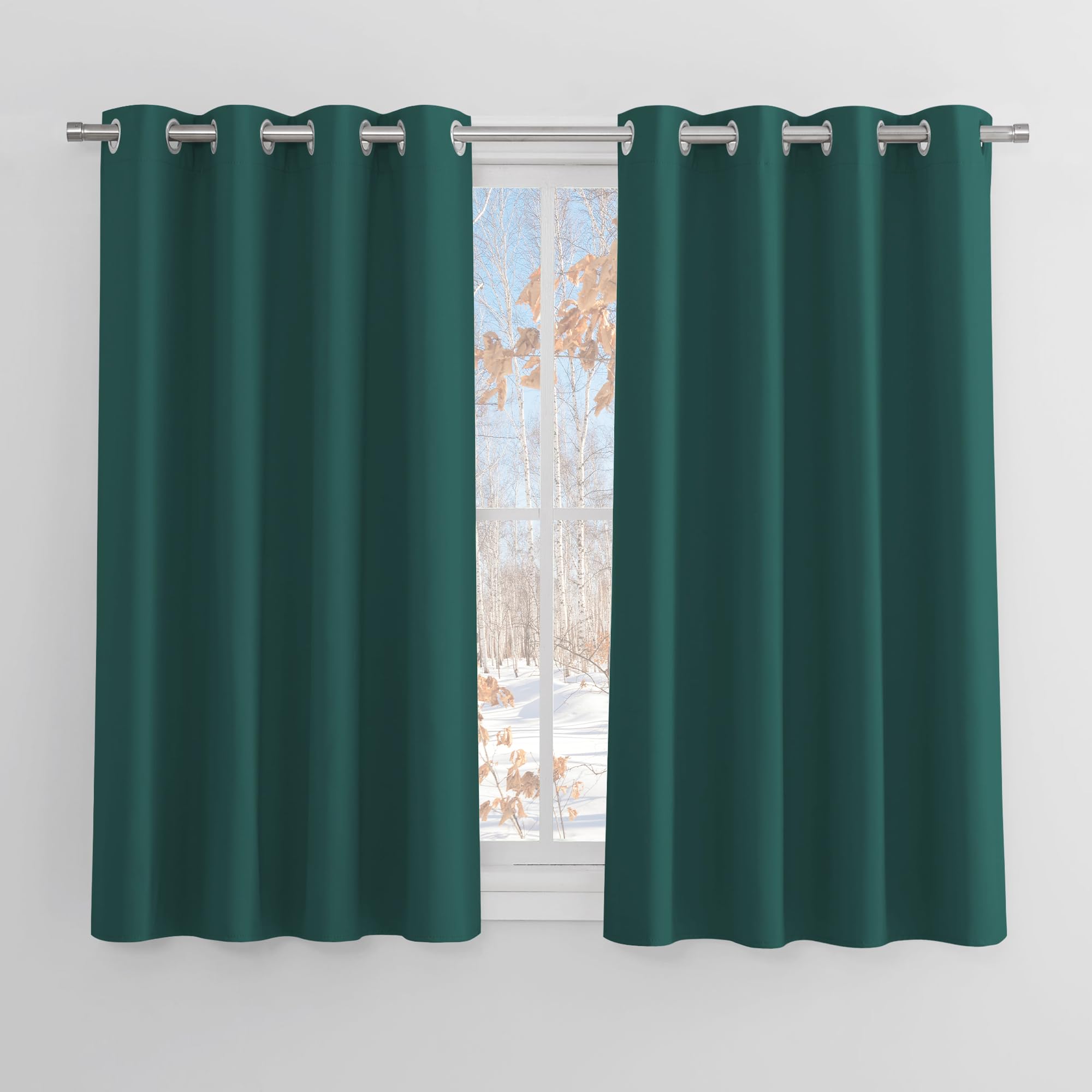 PONY DANCE Christmas Blackout Curtains, Dark Green, 2 Panels, 37 x 54 Inch