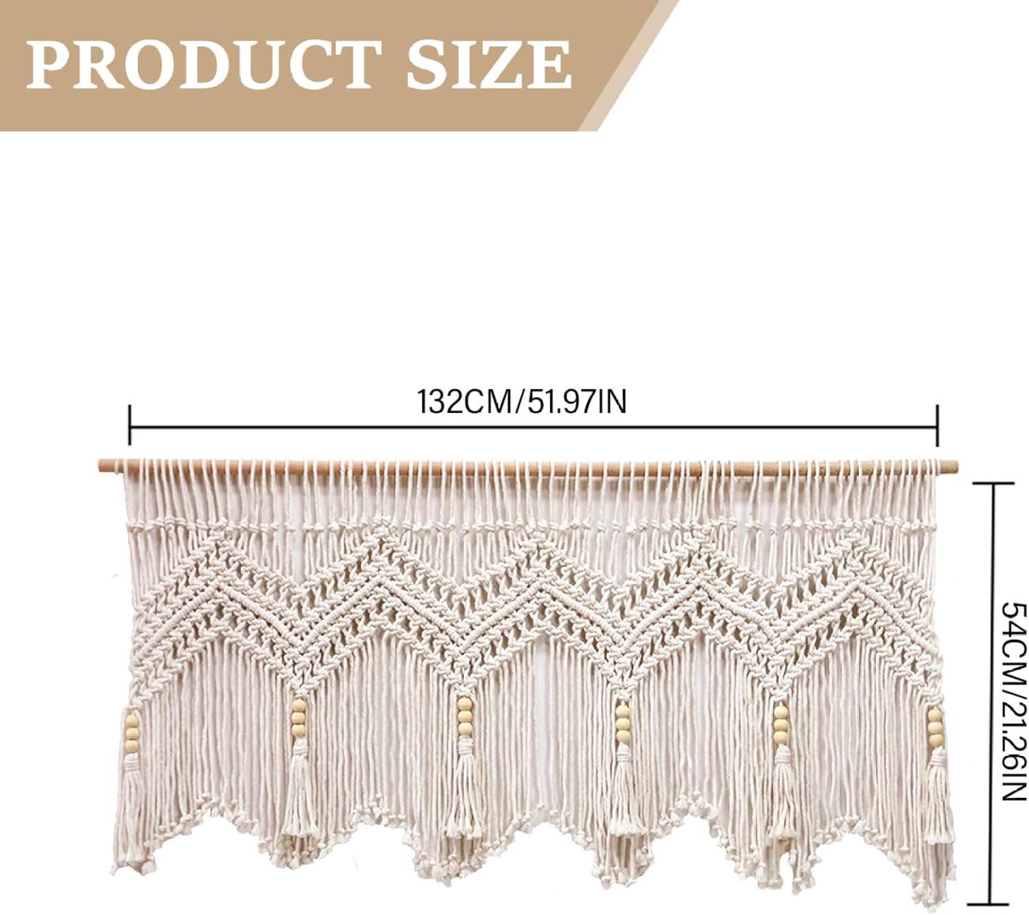 Macrame Curtains for Windows, 52x21 Inch Cotton Rope Woven Macrame Valance, Wall Hanging Short Boho Valance for Kitchen Bedroom Bathroom Living Room Balcony Door &&