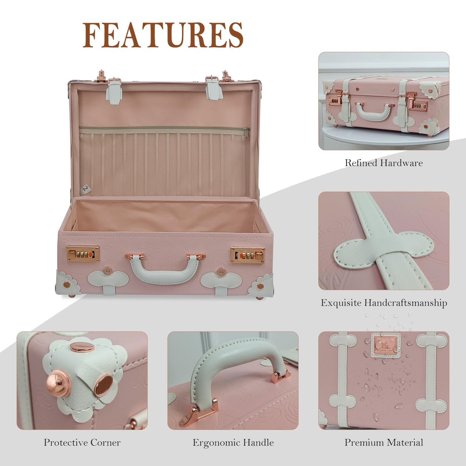 Unitravel Erinnerungskoffer Baby, Vintage Handgefertigte Erinnerungsbox als Geschenkidee für Mädchen (Geprägtes Rosa, 18 Zoll)