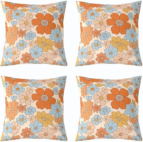 Miniatura 4 de Juego de 4 fundas de almohada retro de 18 x 18 pulgadas, fundas de almohada suaves de 60S y 70S, fundas de cojín para sala de estar, dormitorio,