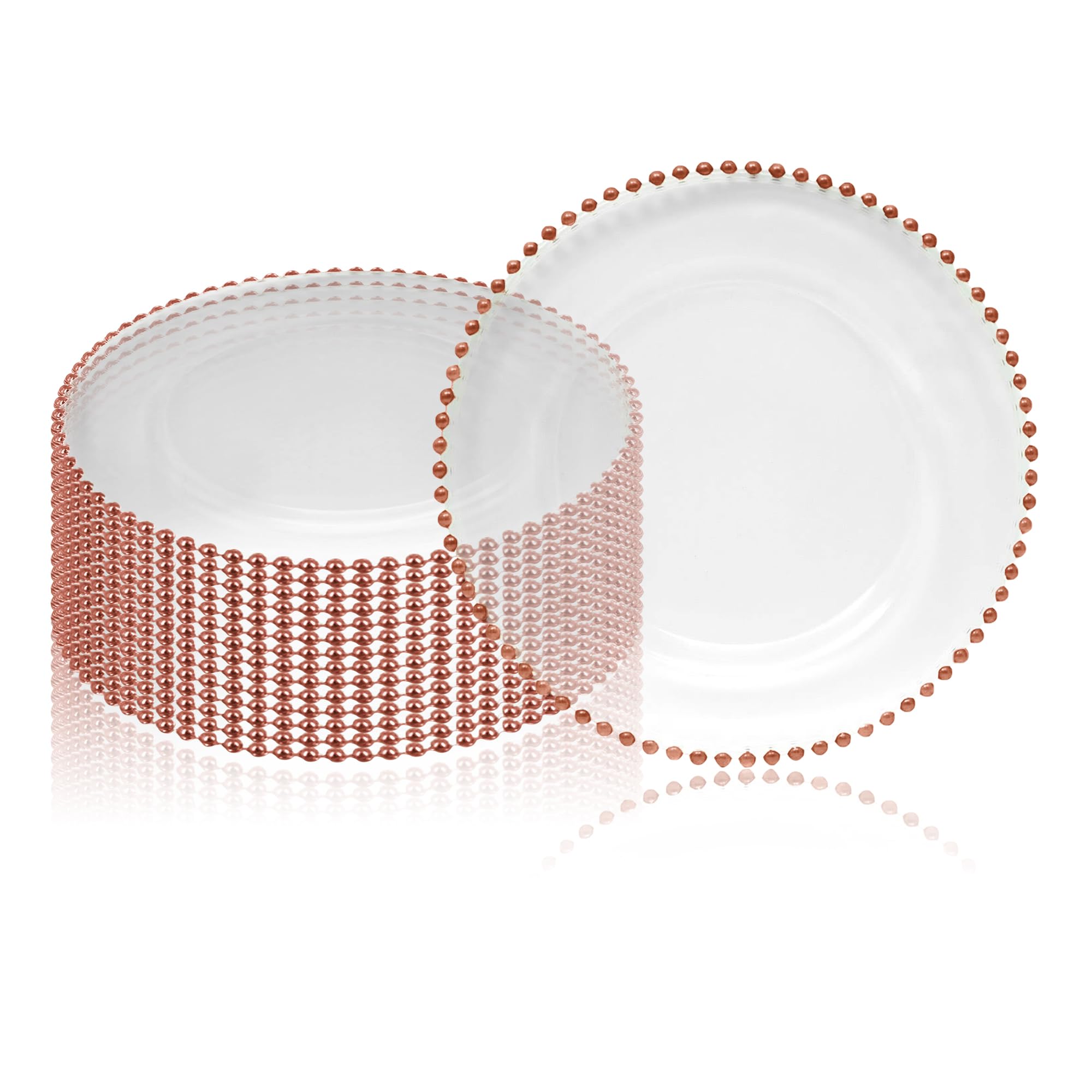 Trimming Shop Clear Glass Charger Plate with Rose Gold Beaded Rim, 12pcs
