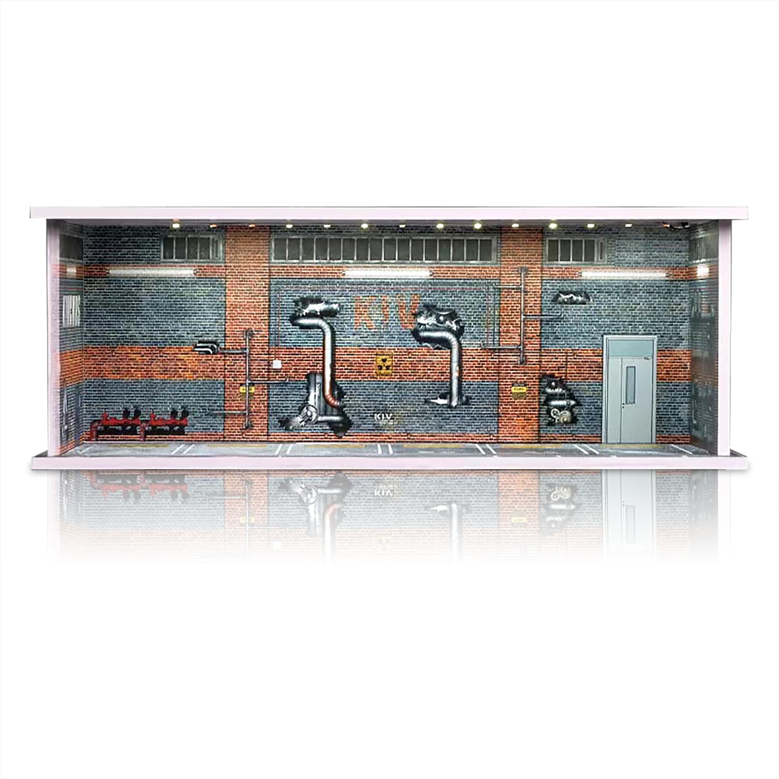 Display Case for Hot Wheels: Stackable Parking Garage for 1/64 Scale Matchbox Toy Car, FoamBoard Storage for Monster Trucks with LED Light and Acrylic Cover, Red Factory