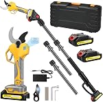 2-in-1 Cordless Electric Pruning Shears with 8FT Pole, Max Cutting Diameter 2 Inch, 21V 2 * 2Ah Battery Pruning Shears with LCD Display, 1000W Brushless Pole Pruner Garden for Tree, Branch Trimming