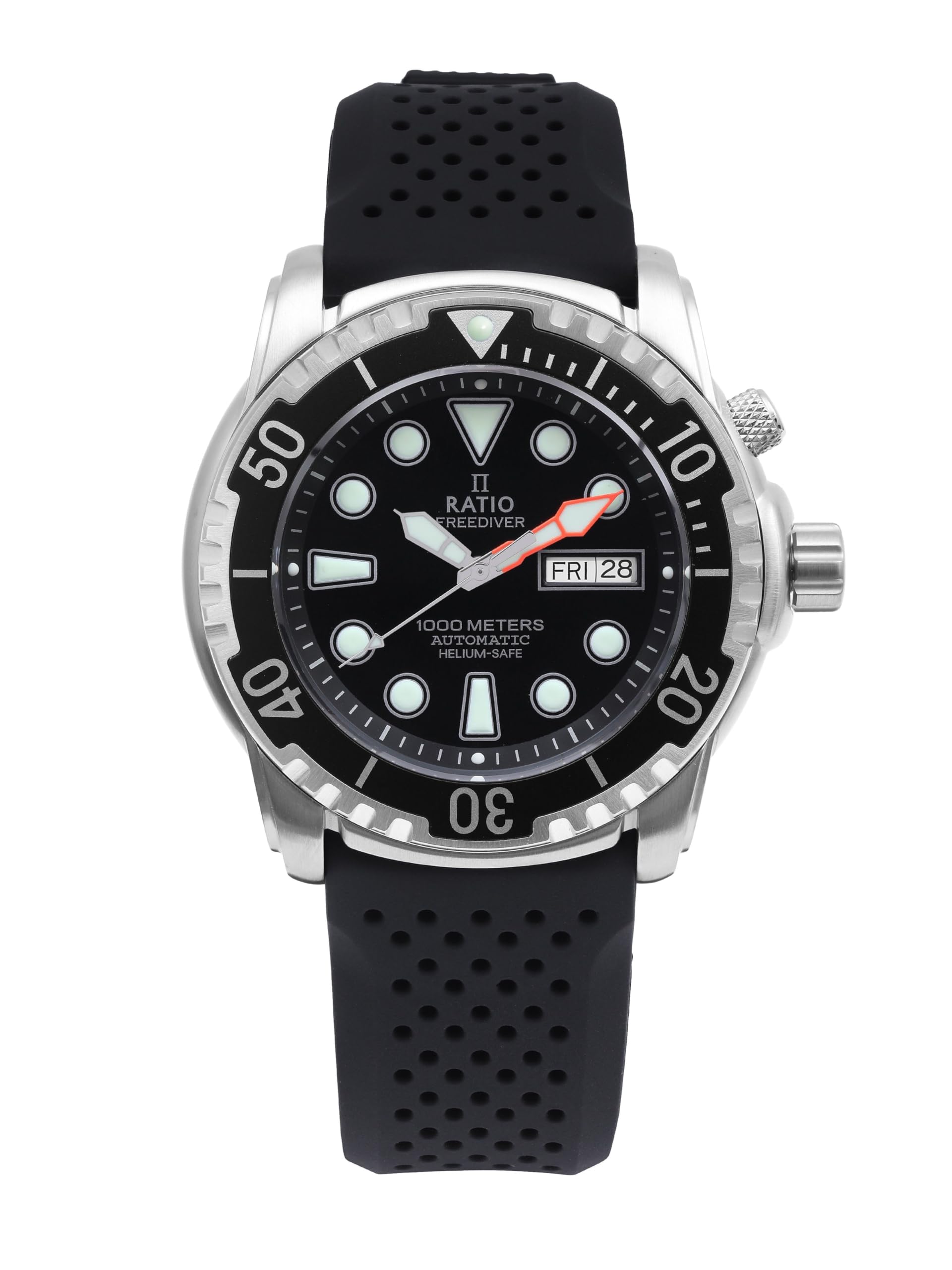 RATIOFreeDiver Helium-Safe Dive Watch Sapphire Crystal Automatic Diver Watch 1000M Water Resistant Diving Watch for Men (White)