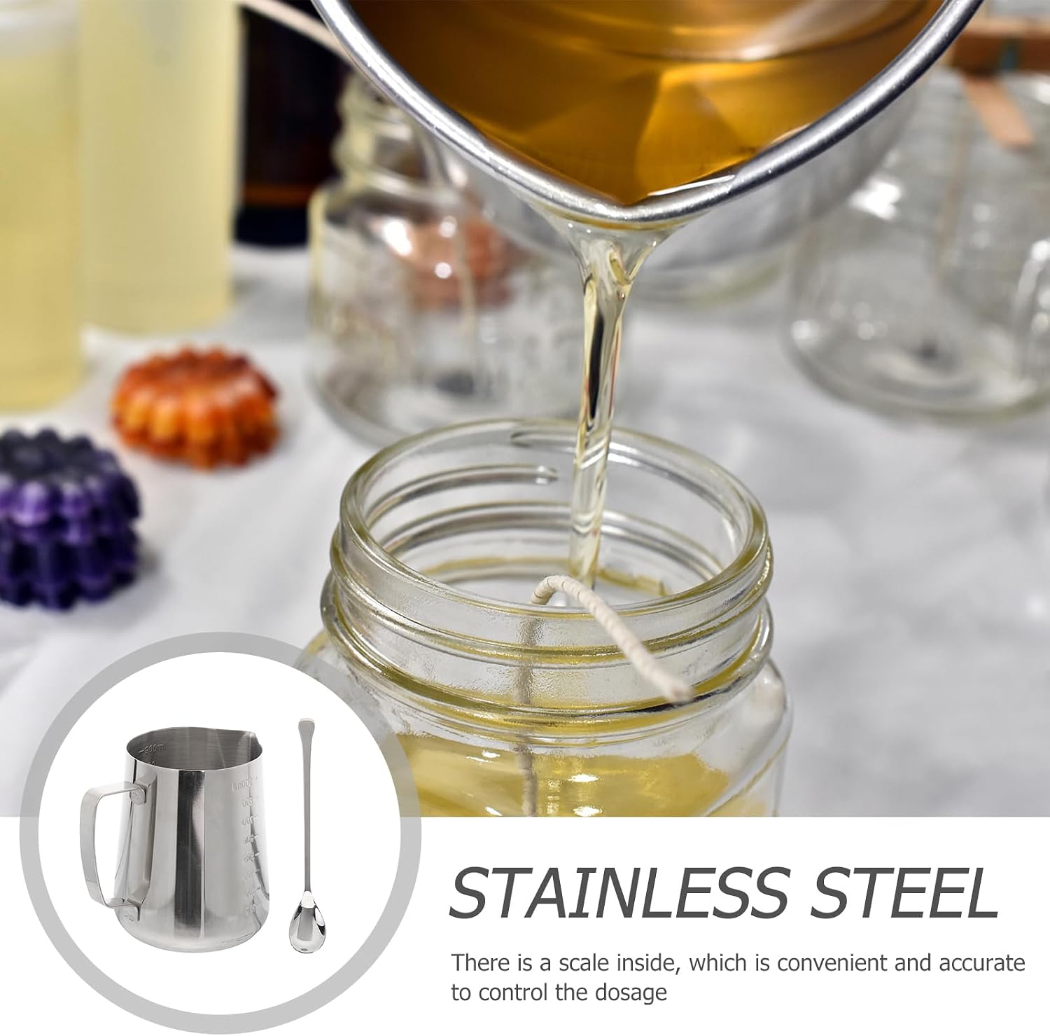1 set Candle Making Pouring Pot Stirring Spoon Mocha Cup Double Boiler Wax Melting Pot Dripless Pouring Spout Design Finish