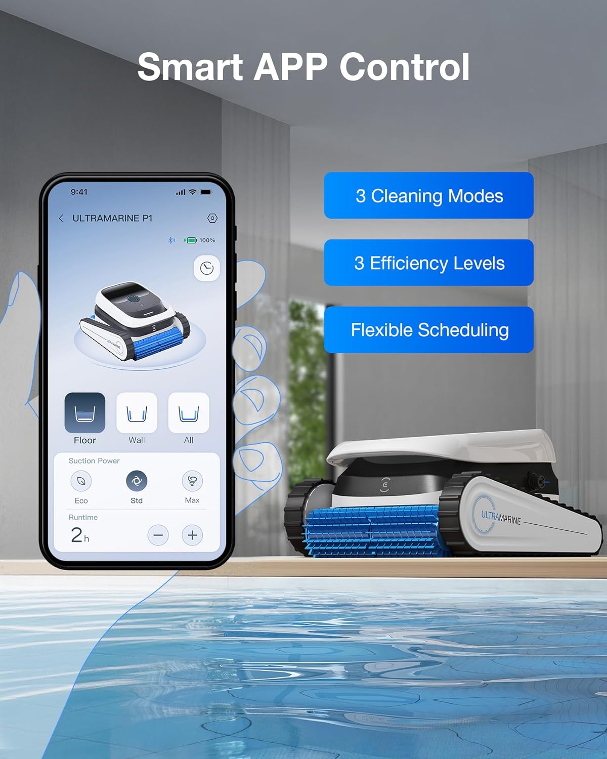 ECOVACS Ultramarine P1 Pool Cleaner Robot, 4800GPH UltraPure Suction, Dual-Layer Filtration, 180 Min Runtime, SmartNavi Navigation, App Control, Cordless Pool Vacuum for Floor & Wall, Up to 1937 sqft